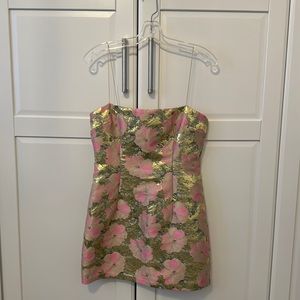 Bec & Bridge pink and gold dress